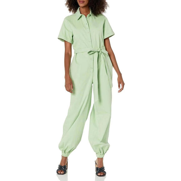 The Drop Pants - The Drop Women's Quiet Green Ss Jumpsuit with Self Belt Size Medium
